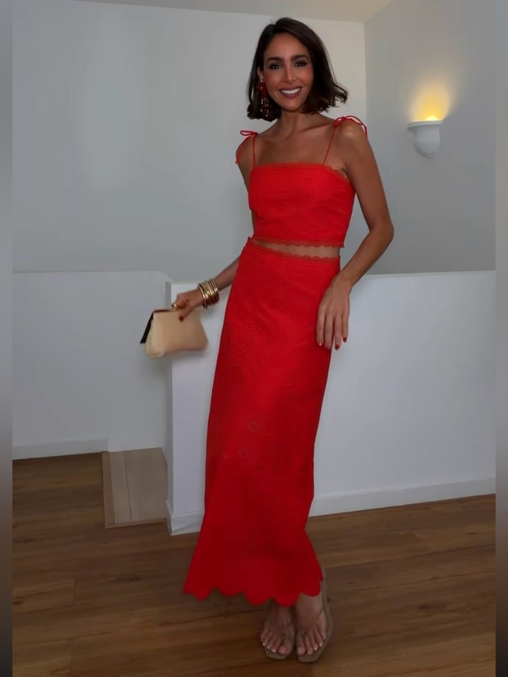 H&M NWT RED EYELET-EMBROIDERED COTTON CROP TOP AND SKIRT SIZE SMALL